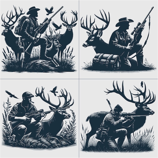 Deer Hunting Scene Silhouette Vector