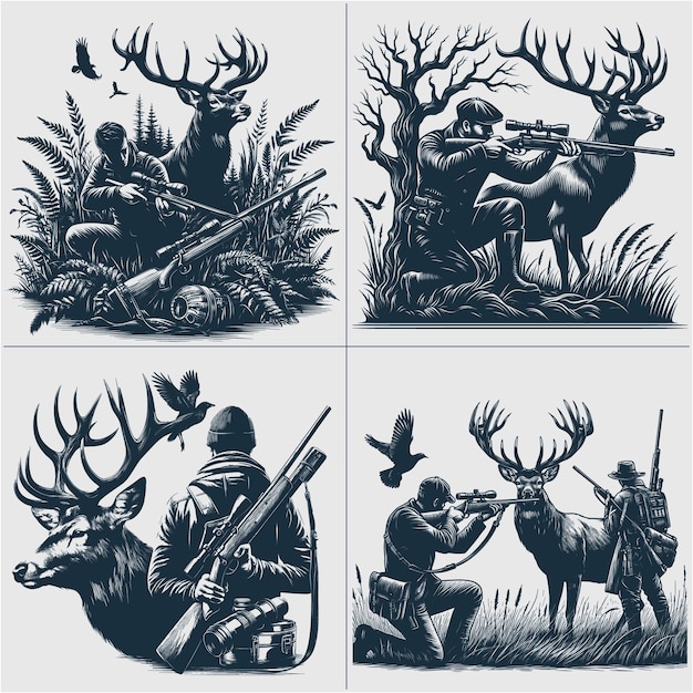 Deer Hunting Scene Silhouette Vector