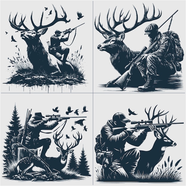 Deer Hunting Scene Silhouette Vector