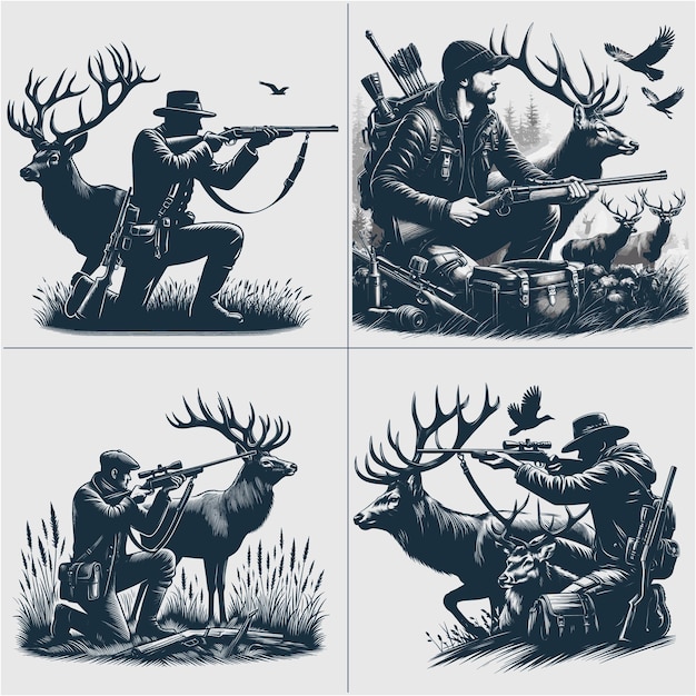 Deer Hunting Scene Silhouette Vector