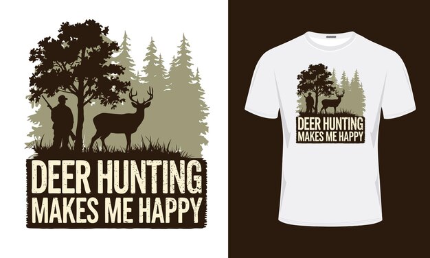 Vector deer hunting tshirt design hunter and buck graphic white tshirt