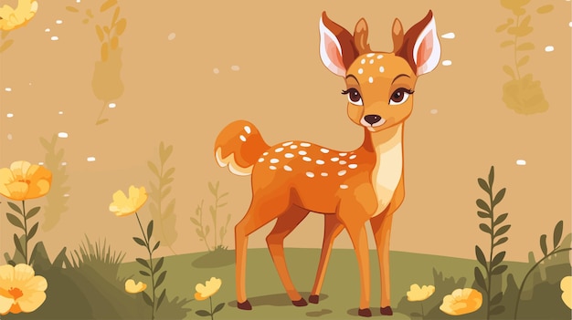 a deer is standing in a field of flowers