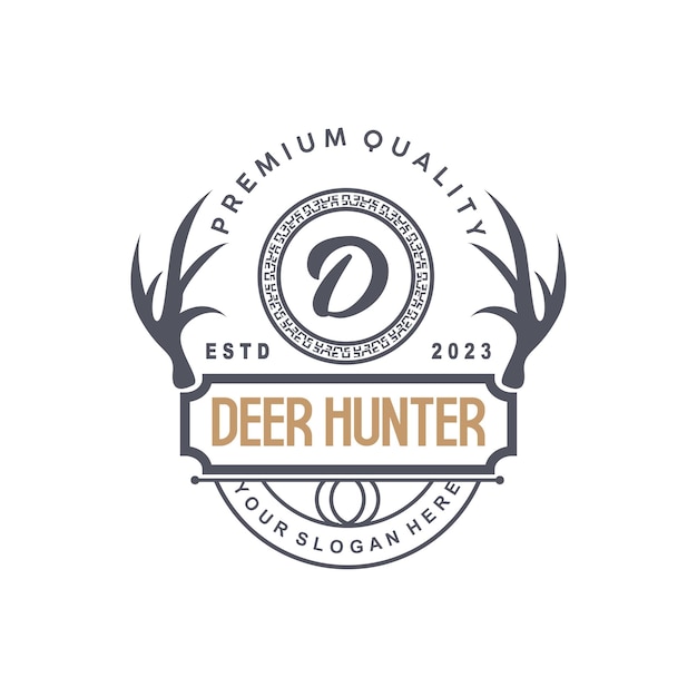 Deer Logo Deer Hunter Vector Forest Animal Design Deer Antlers Retro Vintage Symbol Design Icon