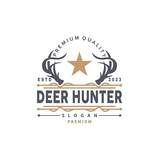 Deer Logo Deer Hunter Vector Forest Animal Design Deer Antlers Retro Vintage Symbol Design Icon