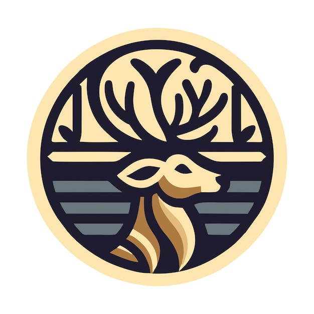 Deer logo flat vector design in classic style