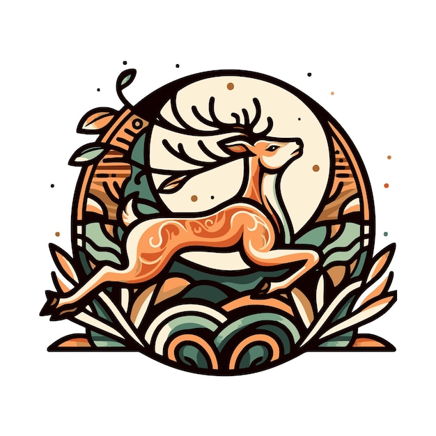 Deer logo flat vector design in classic style