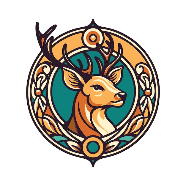 Deer logo flat vector design in classic style