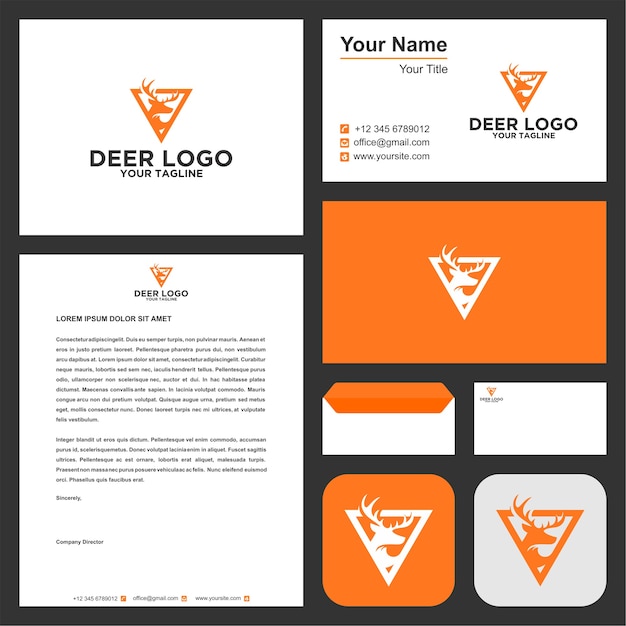 Deer logo and modern business stationery premium