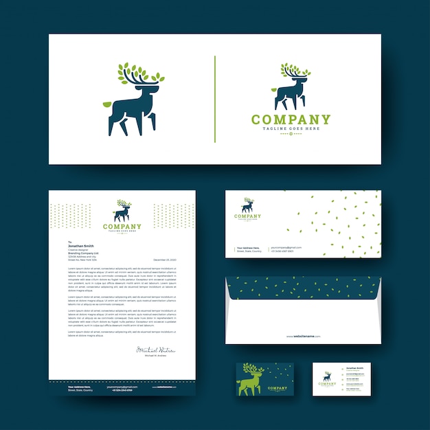 Deer logo with corporate stationery template