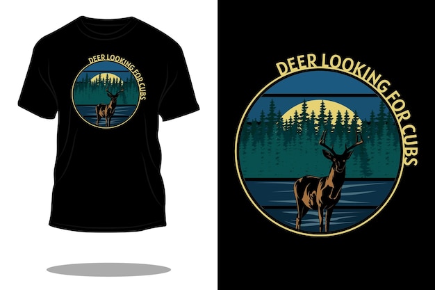 Deer looking for cubs retro t shirt design