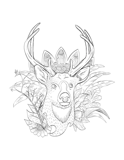 Deer Mandala coloring pages for adults and kids coloring book