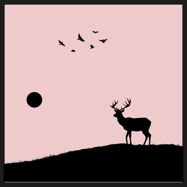 Deer in the Mist Black Silhouette Clip art