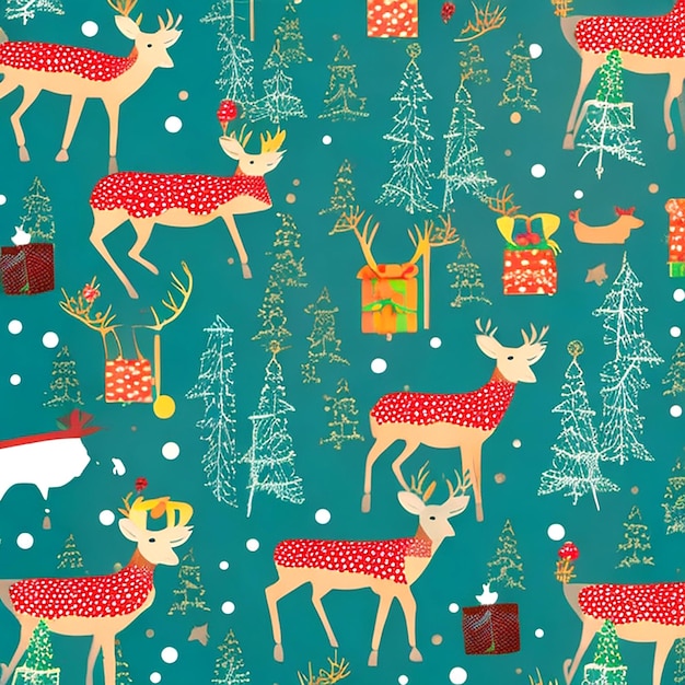 deer moose elk tree icons holiday wrapping paper