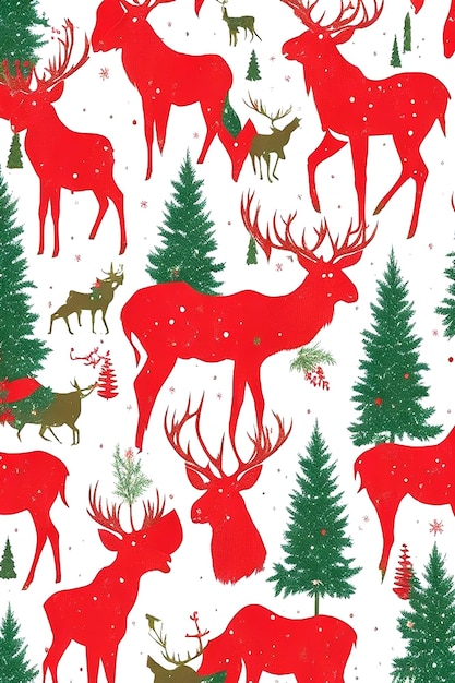 deer moose elk tree icons holiday wrapping paper