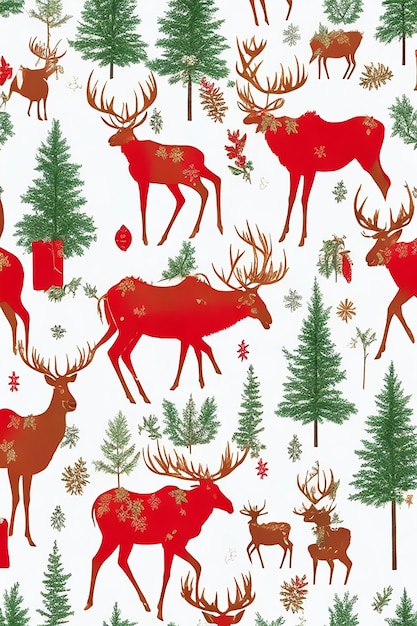 deer moose elk tree icons holiday wrapping paper