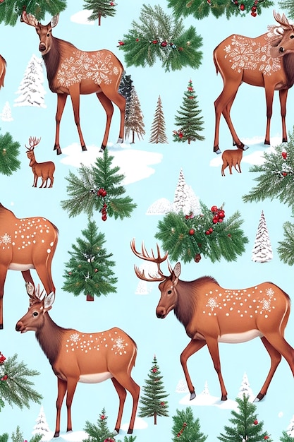 deer moose elk tree icons holiday wrapping paper