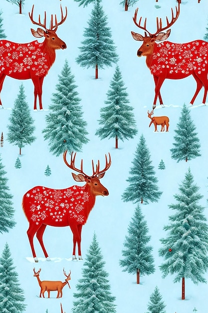 deer moose elk tree icons holiday wrapping paper