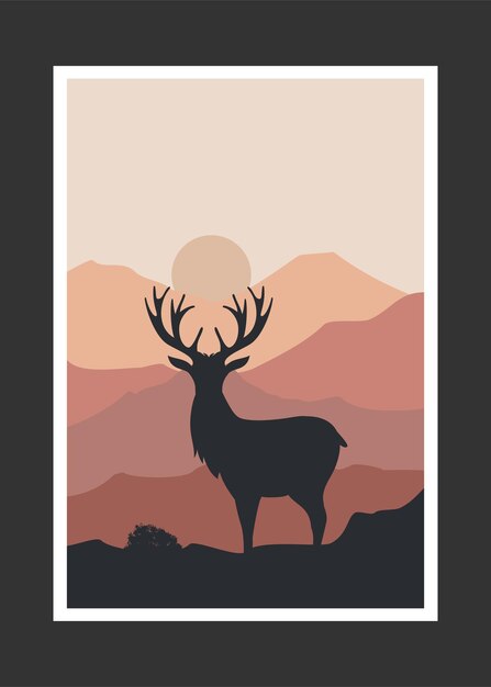 Deer and mountain painting, abstract background, Landscape