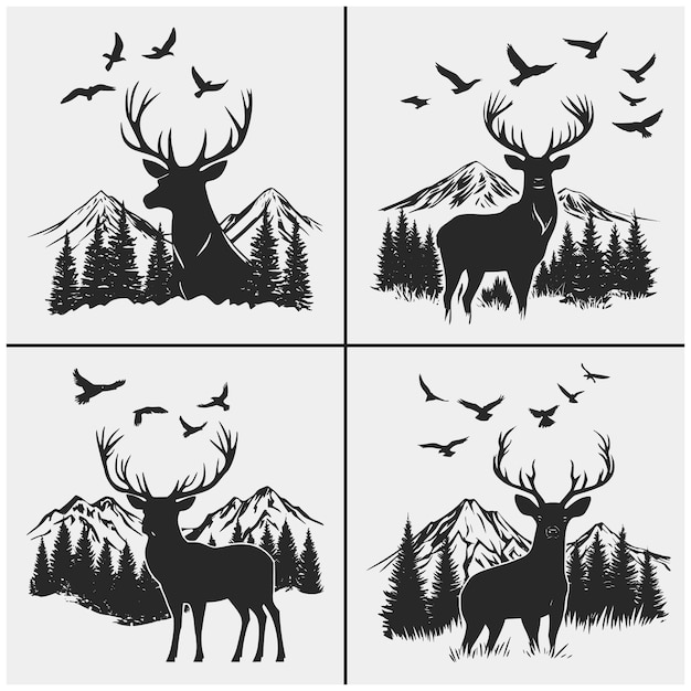 Deer and Mountains Svg Vector Silhouette Bundle file