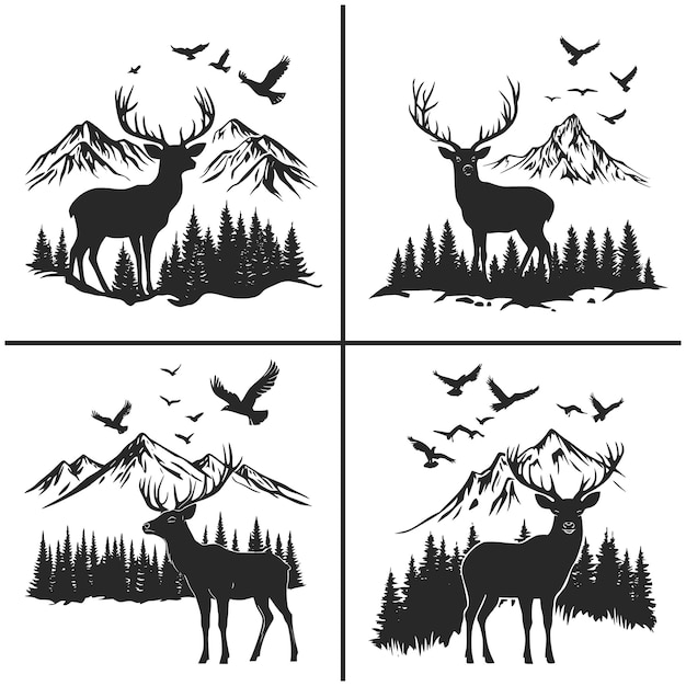 Deer and Mountains Svg Vector Silhouette Bundle file