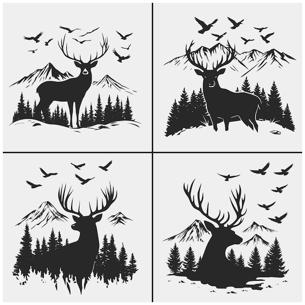 Deer and Mountains Svg Vector Silhouette Bundle file