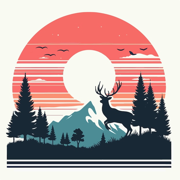 a deer in the mountains with a sunset in the background