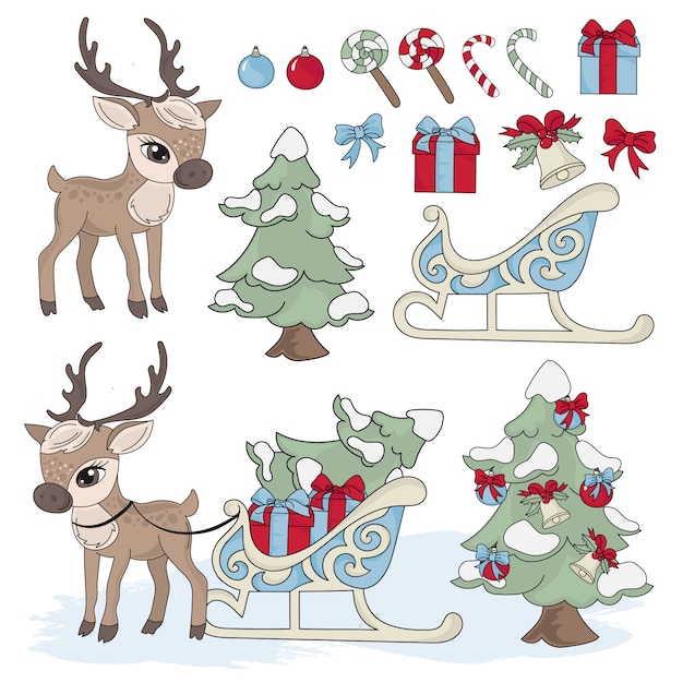  DEER New Year Color Illustration Set 