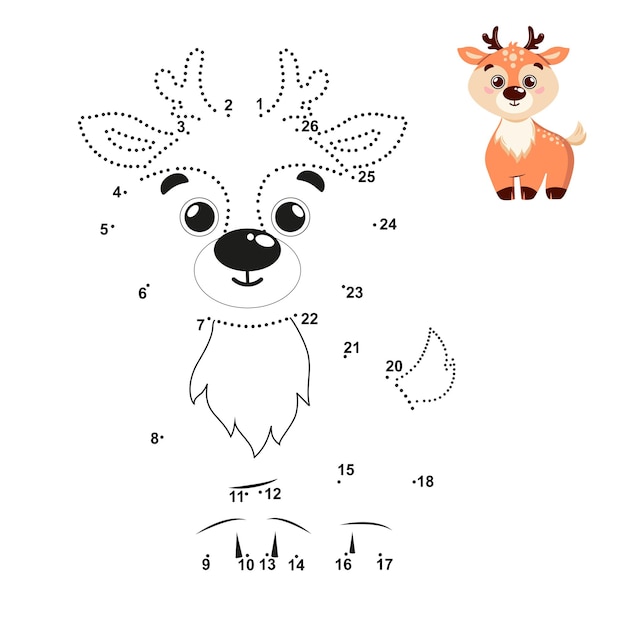 Deer Reindeer Educational game for children Dot by dot Arctic animals