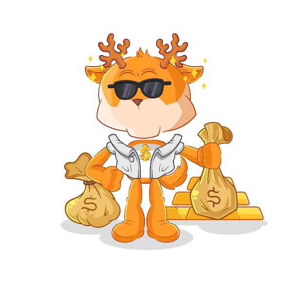 Deer rich character cartoon mascot vector