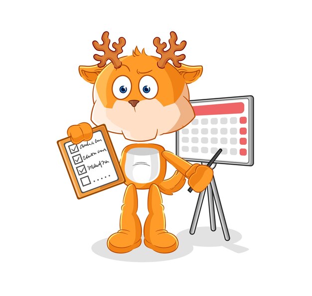 Deer schedule list vector cartoon character