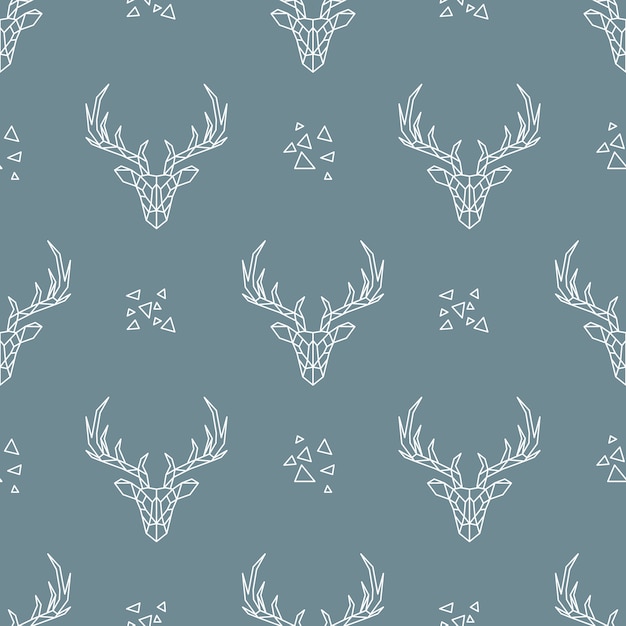 Deer seamless pattern on dark blue background. 