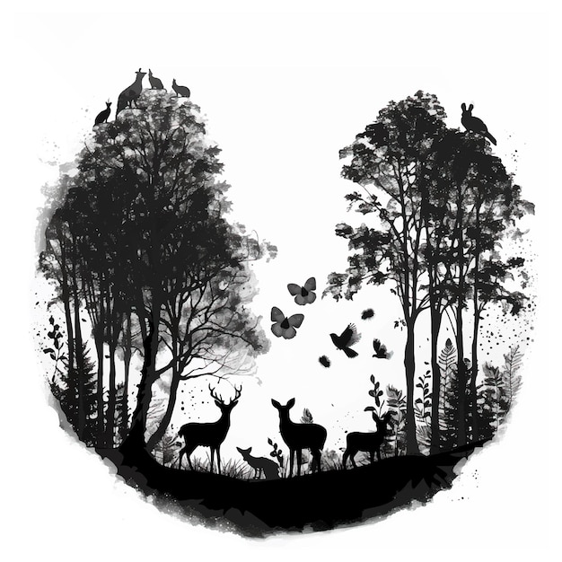 Vector deer silhouette hunting illustration