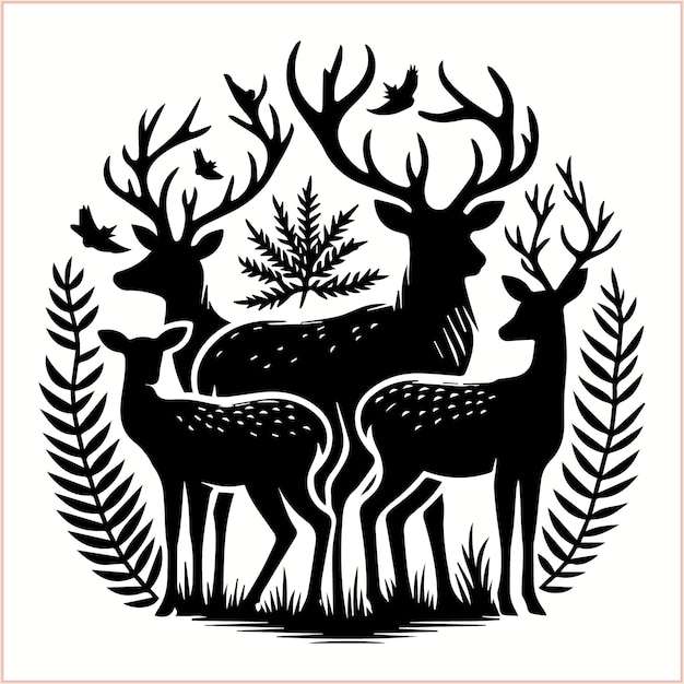 Deer silhouette vector black image with white background