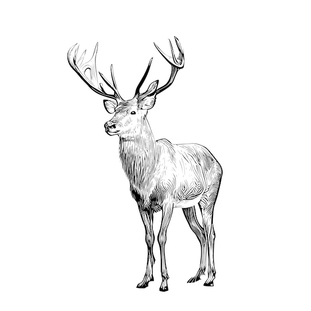 Deer sketch hand drawn doodle style hunting vector illustration.