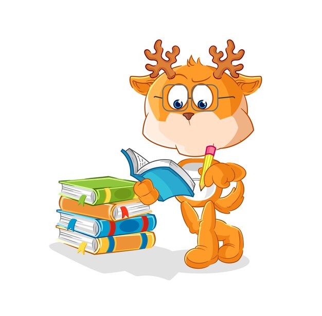 Deer studying mascot cartoon vector