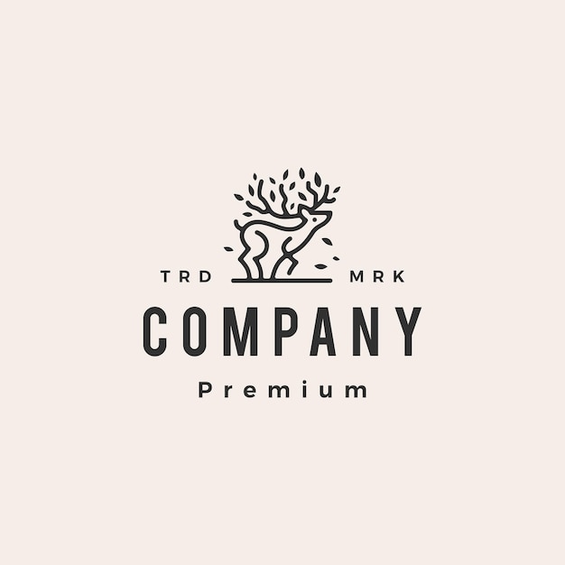 Deer tree hipster vintage logo template