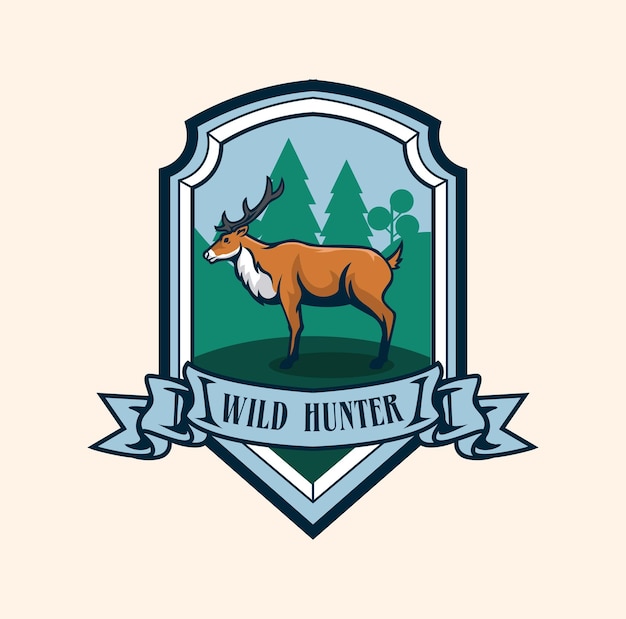 Deer vector illustration with adventure badge logo