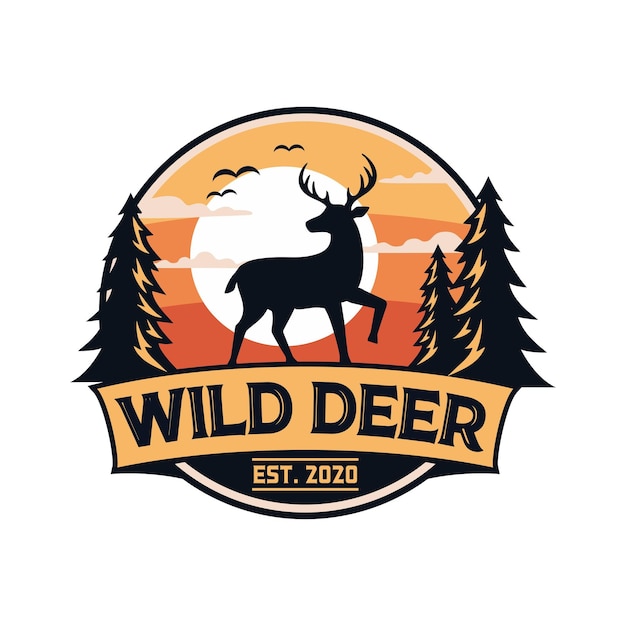 deer wild animal badge vector template. adventure wilderness graphic illustration.