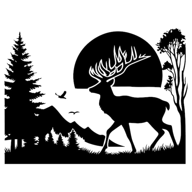 Vector a deer with antlers is shown in a black and white image