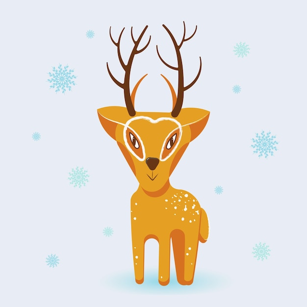 Deer with antlers Vector flat illustration in cartoon style