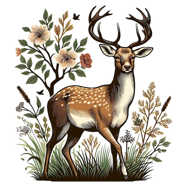 a deer with big horn vector illustration isolated on a transparent background