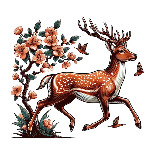 a deer with big horn vector illustration isolated on a transparent background