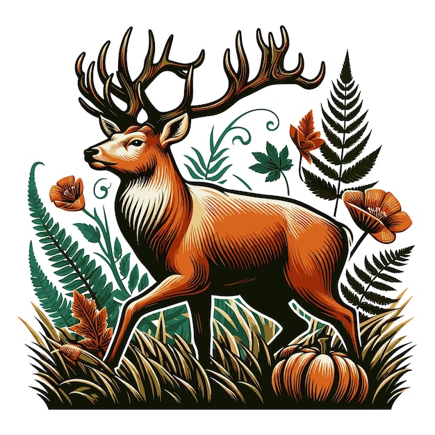 a deer with big horn vector illustration isolated on a transparent background