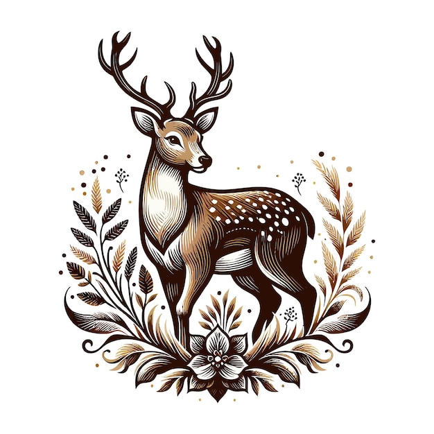 a deer with big horn vector illustration isolated on a transparent background