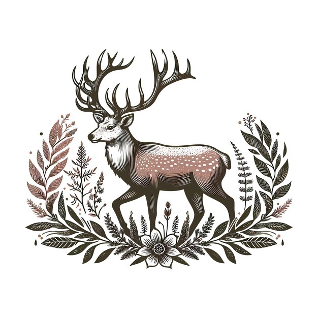 a deer with big horn vector illustration isolated on a transparent background