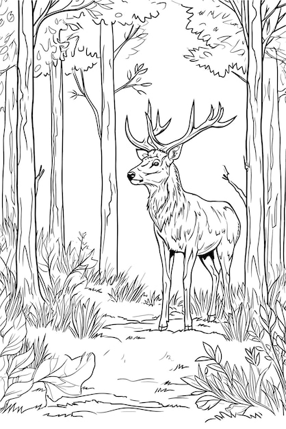 Vector a deer with a black and white background that has a drawing of a deer