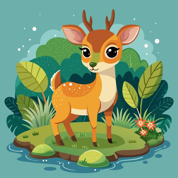 Vector a deer with a brown tail standing in a swamp