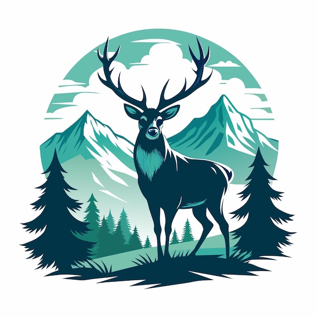 a deer with a green background with a blue and green background