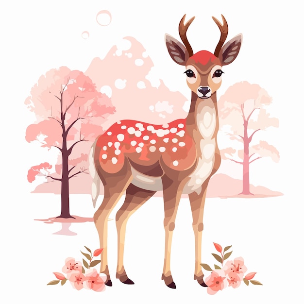 a deer with white dots on its back stands in a forest