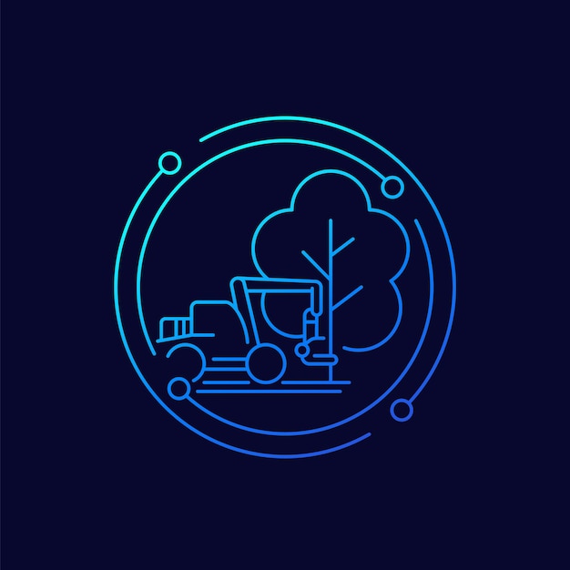 Deforestation line icon with forest harvester vector